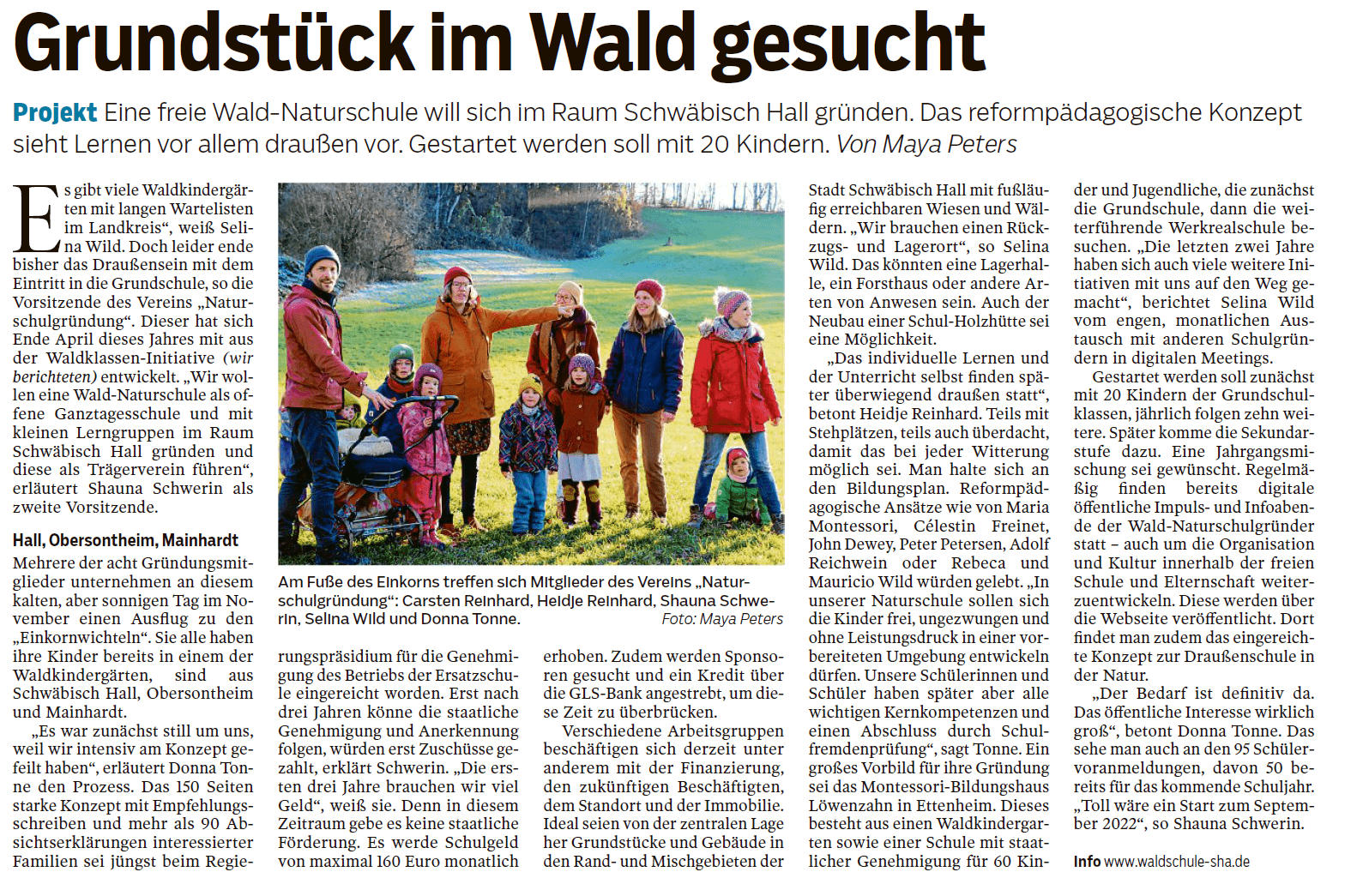 Zeitungsartikel Waldschule SHA 08.12.2021